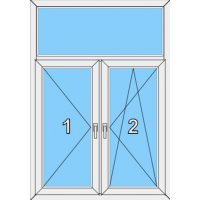 010 Fenster zweiflügelig, dreh und dreh-kippbar mit Pfosten und einer Blendrahmenfestverglasung als Oberlicht