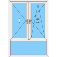 011 Fenster zweiflügelig, dreh und dreh- kippbar mit Pfosten und einer Blendrahmenfestverglasung als Unterlicht