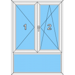 013 Stulp Fenster zweiflügelig, dreh und dreh mit Pfosten und einer Blendrahmenfestverglasung als Unterlicht